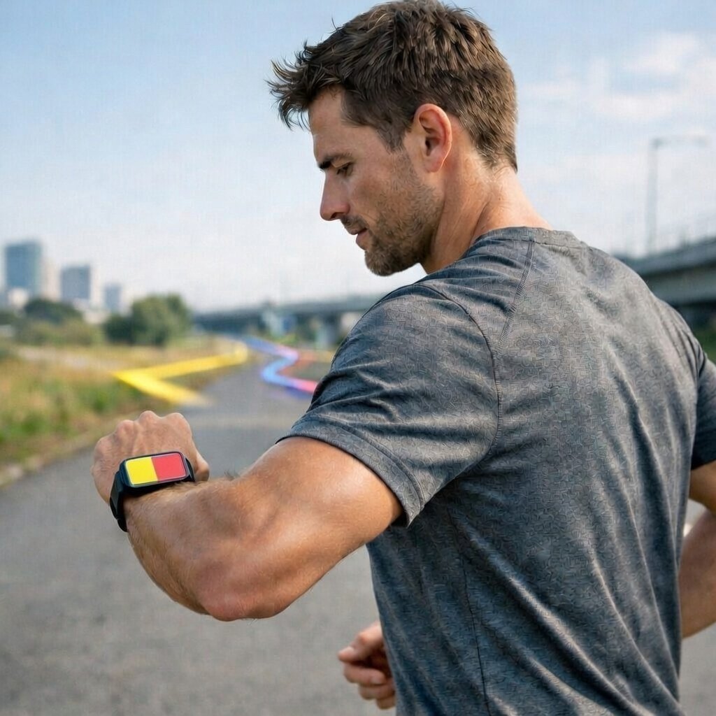 Runner navigating through ambient color fields