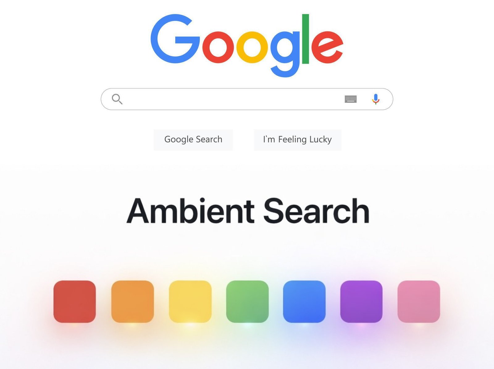 Comparison between Google Search and Ambient Search; transition from text-based search bar to chromatic access through colors.